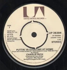 Money Back Guarantee Charlie Rich - Puttin In Overtime At Home - 7 Inch
