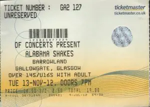 Alabama Shakes - Glasgow Barrowland, 13 November 2012 - Ticket Top Pick