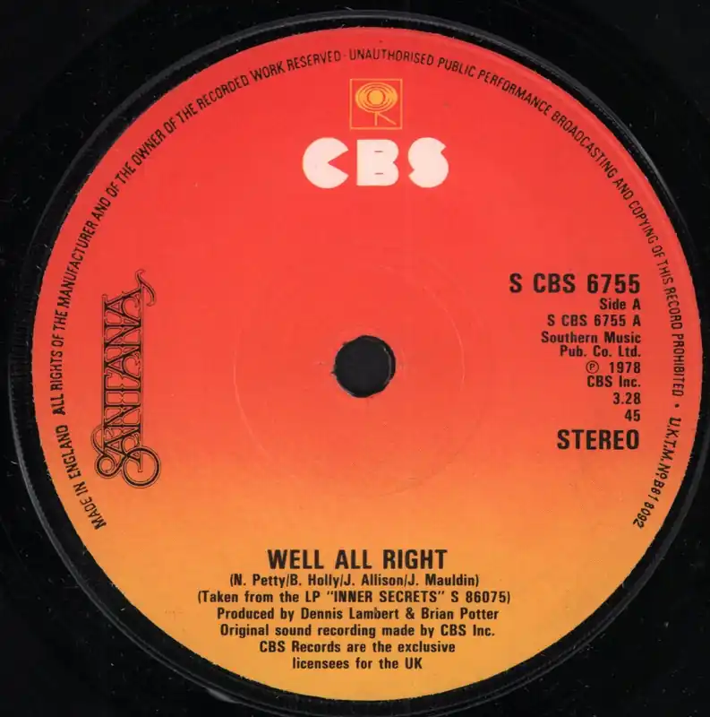 Editor’s Pick Santana - Well All Right - 7 Inch